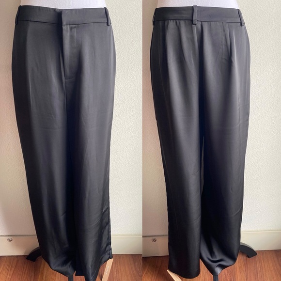 NWT Reformation Bryan Black Satin Mid Rise Dress Pant 4 - Picture 2 of 5
